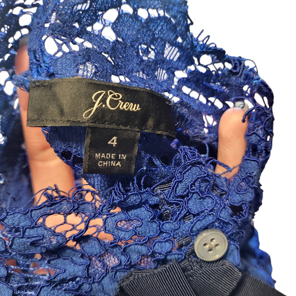 J Crew blue lace high collared long sleeve top with long sleeves, size 4 - Picture 5 of 5